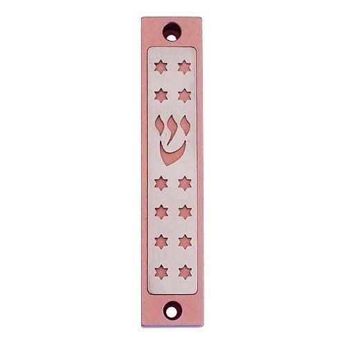 Agayof Mezuzah Case, Twelve Stars of David in Light Colors - 4 Inches Height