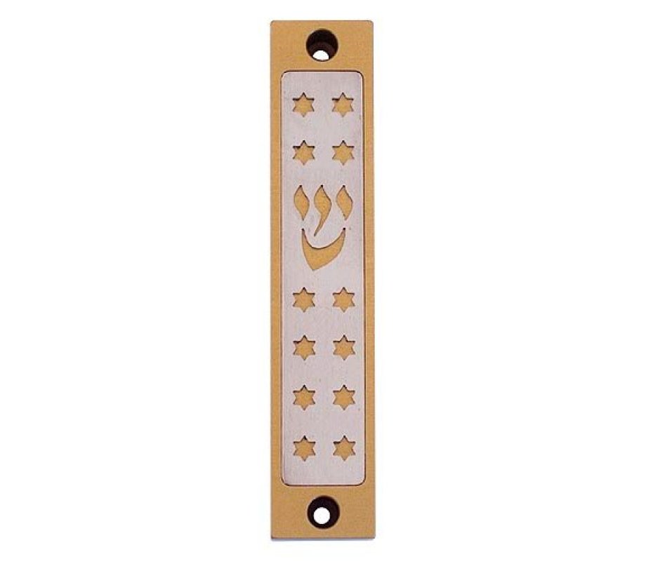 Agayof Mezuzah Case, Twelve Stars of David in Light Colors - 4 Inches Height