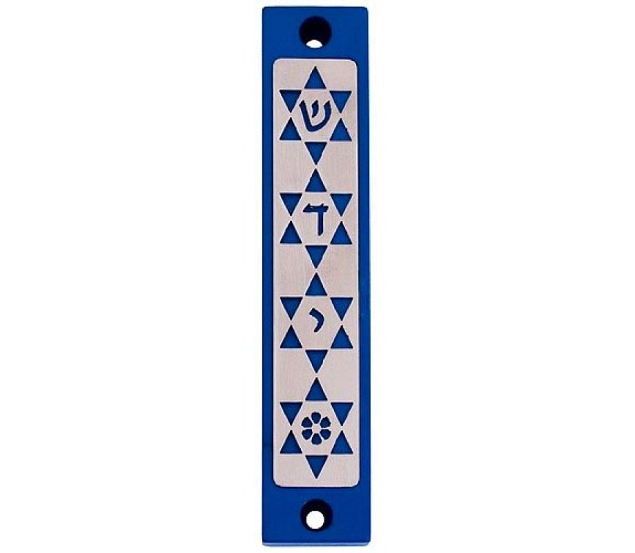 Agayof Mezuzah Case with Four Stars of David, in Dark Colors – 4 Inches Height