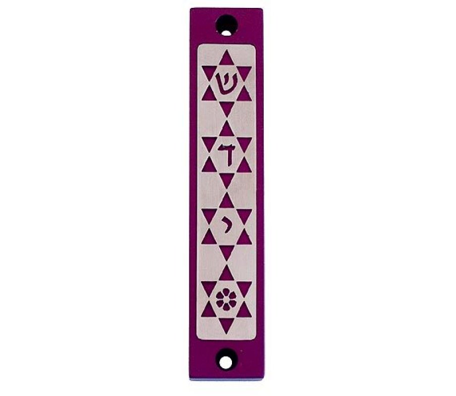 Agayof Mezuzah Case with Four Stars of David, in Dark Colors – 4 Inches Height