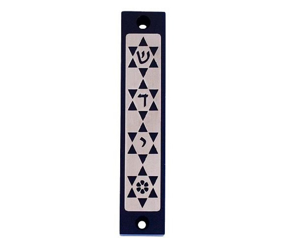 Agayof Mezuzah Case with Four Stars of David, in Dark Colors – 4 Inches Height