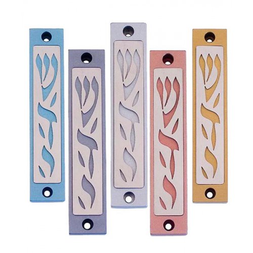 Agayof Mezuzah Case with Letters of Divine Name in Light Colors - 4 Inches Height