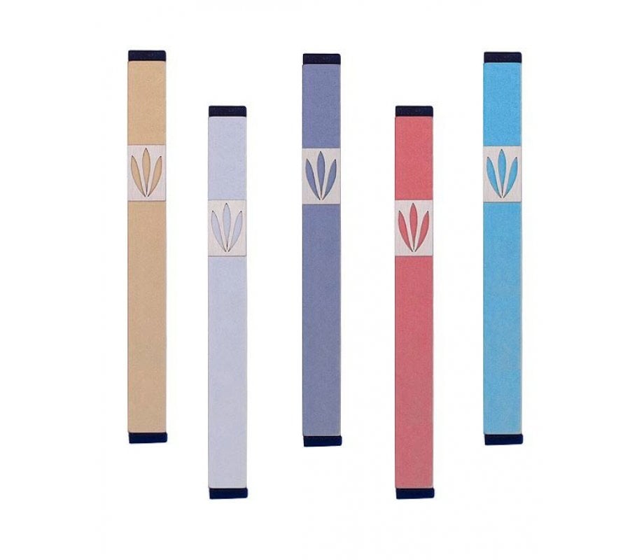 Agayof Mezuzah Case with Shin of Three Leaves, Light Colors - 5 Inches Height