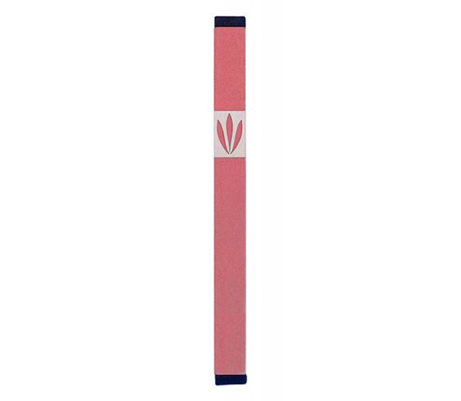 Agayof Mezuzah Case with Shin of Three Leaves, Light Colors - 6 Inches Height