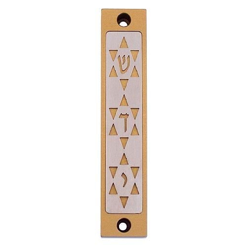 Agayof Mezuzah Case with Three Stars of David, in Light Colors - 4 Inches Height