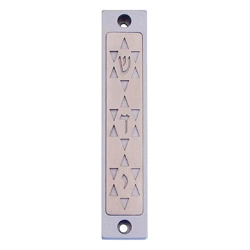 Agayof Mezuzah Case with Three Stars of David, in Light Colors - 4 Inches Height