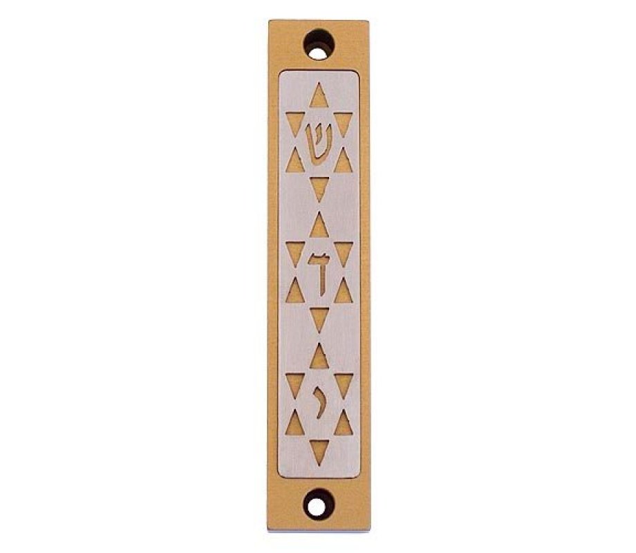 Agayof Mezuzah Case with Three Stars of David, in Light Colors - 4 Inches Height