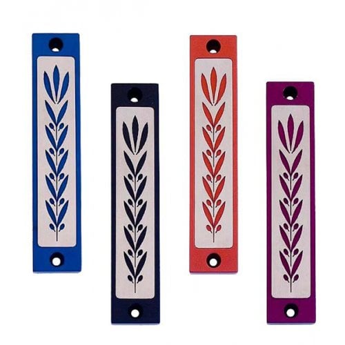 Agayof Mezuzah Case with Wheat Image in Dark Colors - 4 Inches