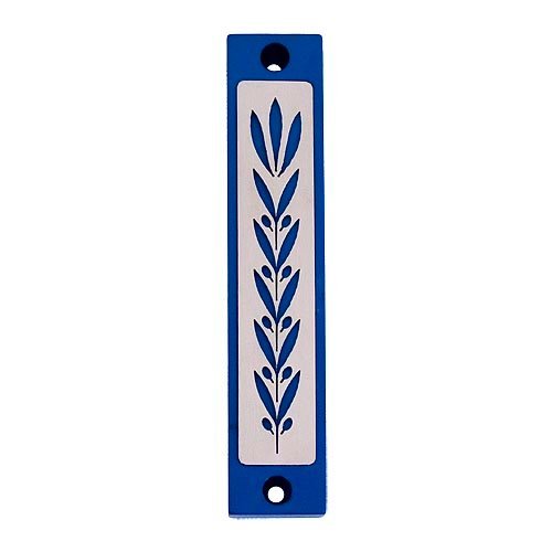 Agayof Mezuzah Case with Wheat Image in Dark Colors - 4 Inches