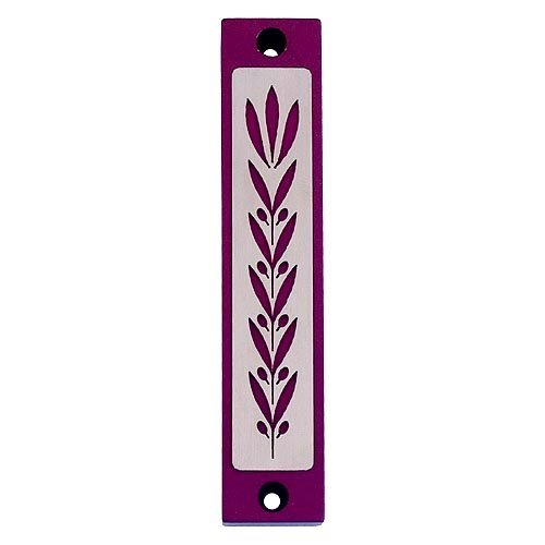 Agayof Mezuzah Case with Wheat Image in Dark Colors - 4 Inches