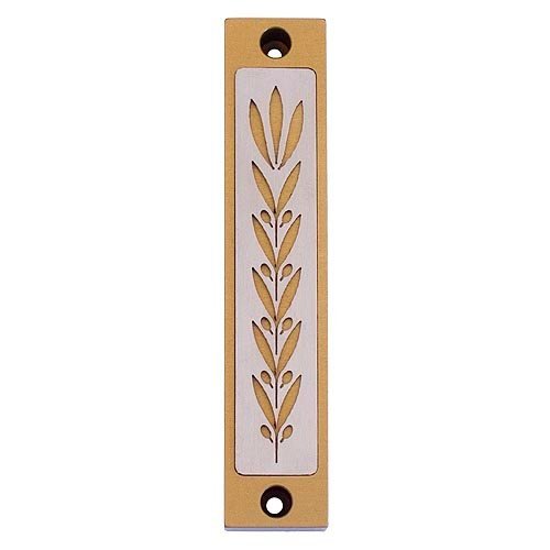 Agayof Mezuzah Case with Wheat Image in Light Colors - 4 Inches