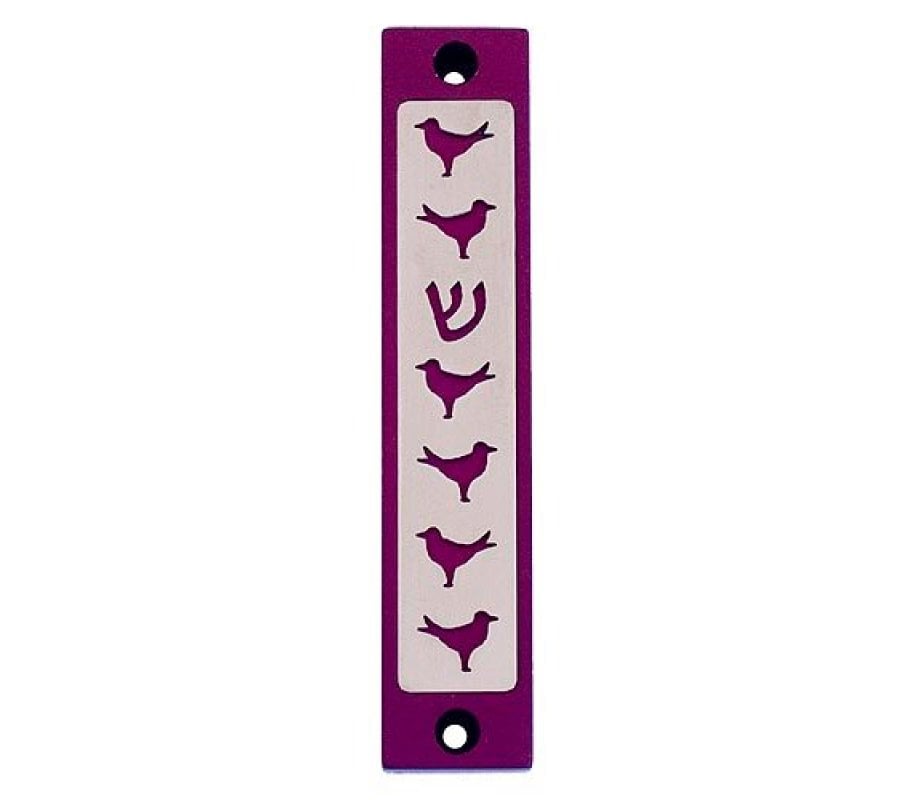 Agayof Mezuzah case, Six Doves and Shin in Dark Colors - 4 Inches Height
