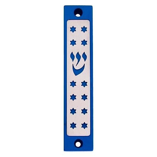 Agayof Mezuzah case, Twelve Stars of David in Dark Colors  4 Inches Height