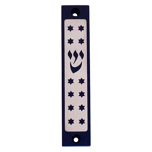 Agayof Mezuzah case, Twelve Stars of David in Dark Colors  4 Inches Height