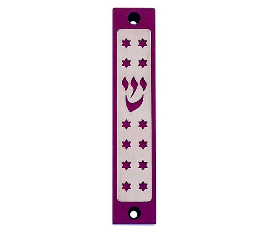 Agayof Mezuzah case, Twelve Stars of David in Dark Colors – 4 Inches Height