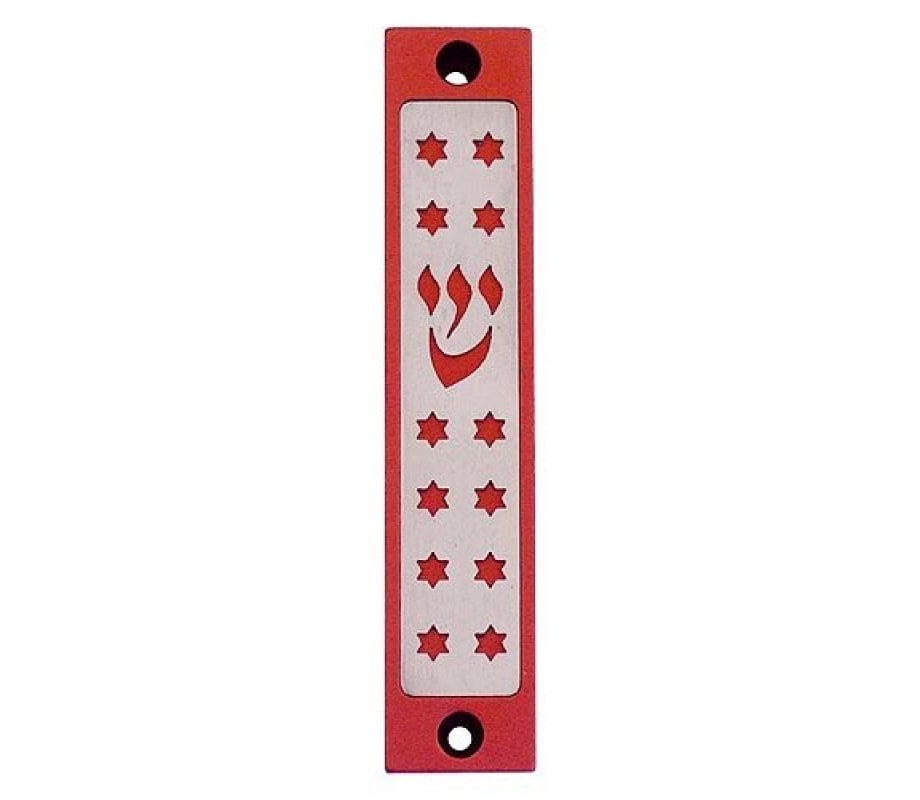 Agayof Mezuzah case, Twelve Stars of David in Dark Colors – 4 Inches Height
