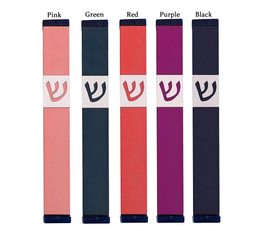 Agayof Pillar Mezuzah Case with Angular Shin, Dark Colors - 5 Inches High