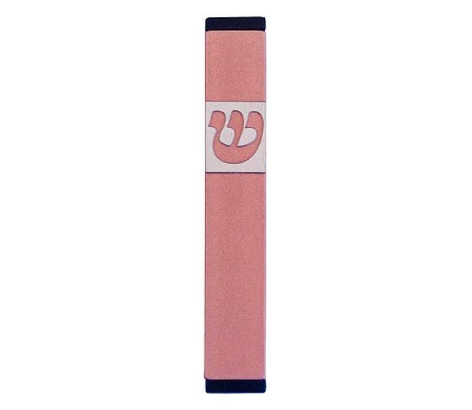 Agayof Pillar Mezuzah Case with Curving Shin, in Light Colors - 4 Inches Height