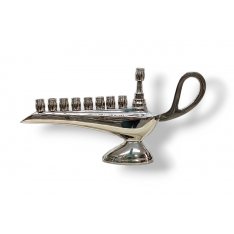 Aladdin Lamp Nickel Chanukah Menorah, For Candles - 9 Inches