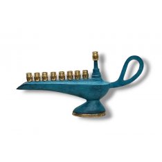 Aladdin Lamp Patina Chanukah Menorah, For Candles - 9 Inches