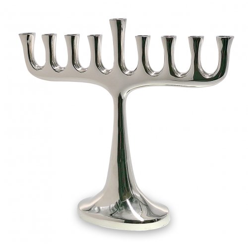 Aluminum Chanukah Menorah with Contemporary Style Branches - 10 Inches