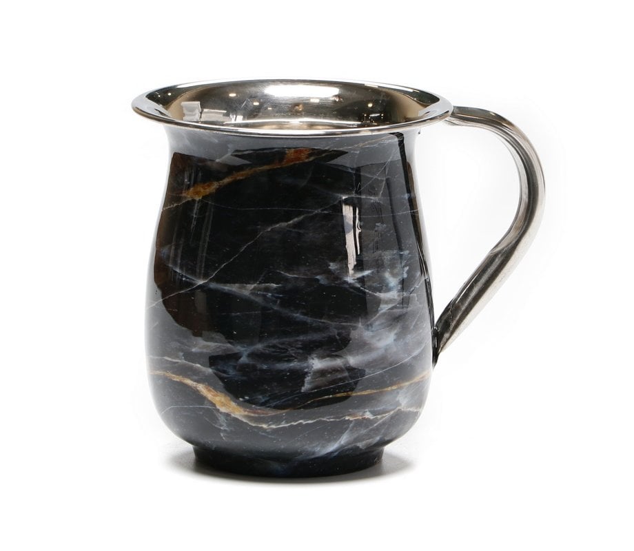 Aluminum Netilat Yadayim Wash Cup - Black Marble Design