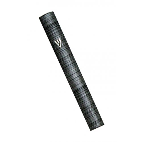 Aluminum Semi-Rounded Mezuzah Case - Metallic Gray and Black Stripes