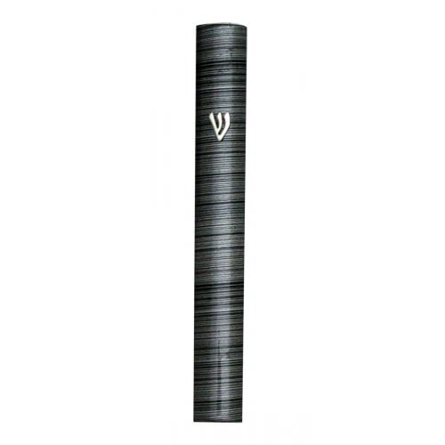 Aluminum Semi-Rounded Silver Mezuzah Case - Metallic Gray and Black Stripes