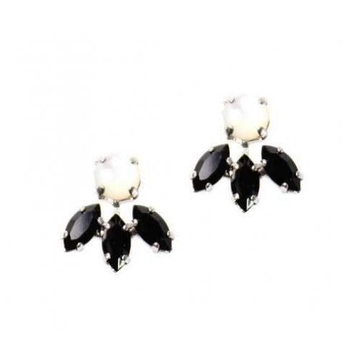 Amaro Black and White Small Petal Earrings with Semi Precious Gemstones