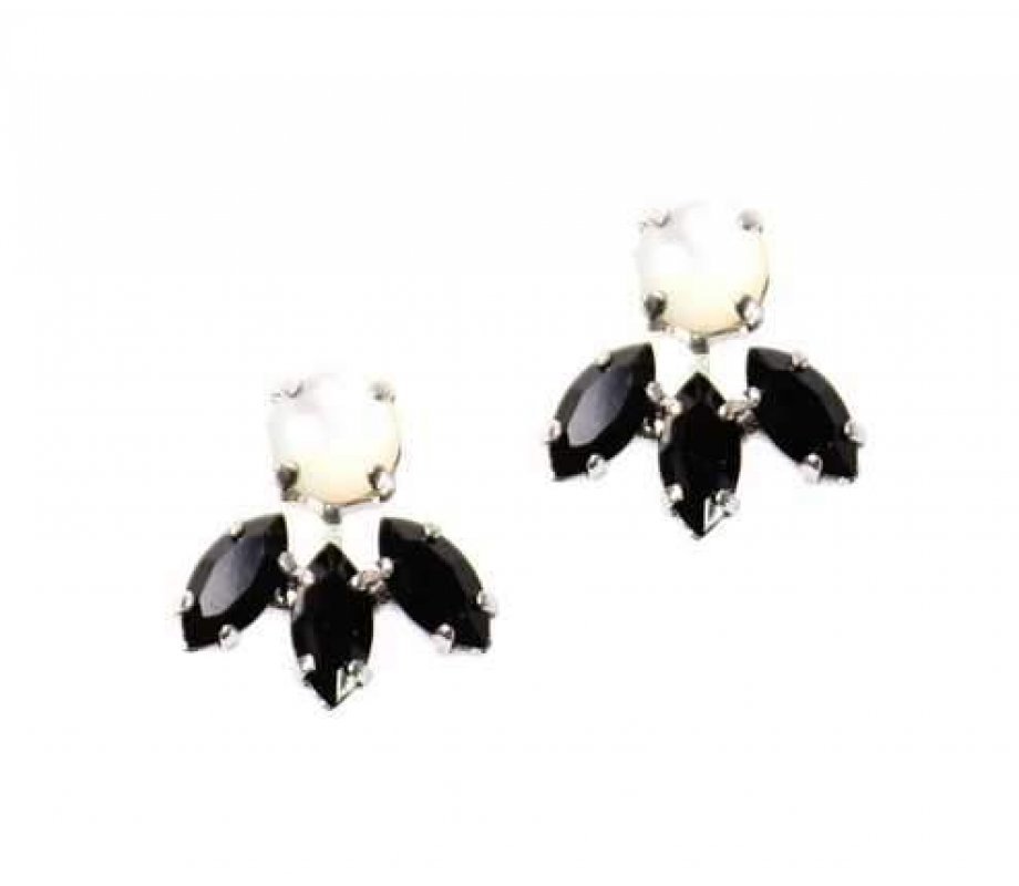Amaro Black and White Small Petal Earrings with Semi Precious Gemstones