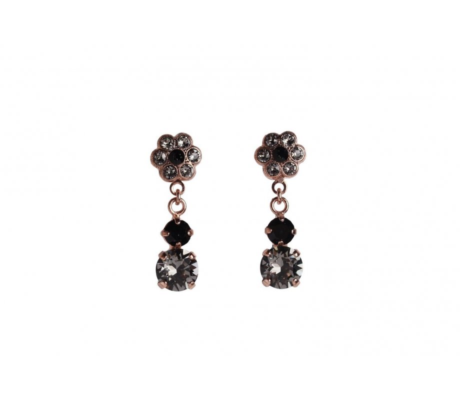 Amaro Dangle Earrings - Rose Plate, Semi-Precious Stones Black Onyx