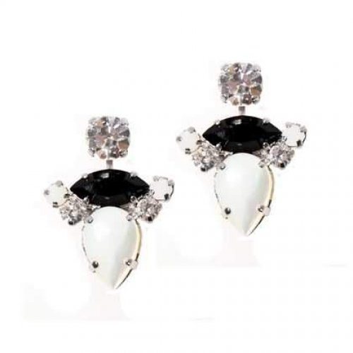 Amaro, Dramatic Black and White Earrings with Semi Precious Stones and Crystals