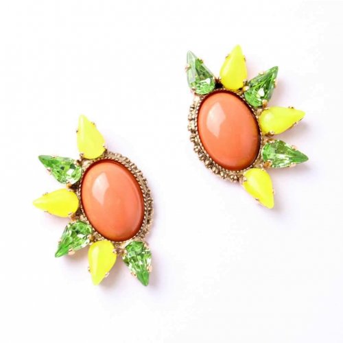 Amaro Earrings Rose Gold Plate - Semi Precious Stones Coral and Crystals