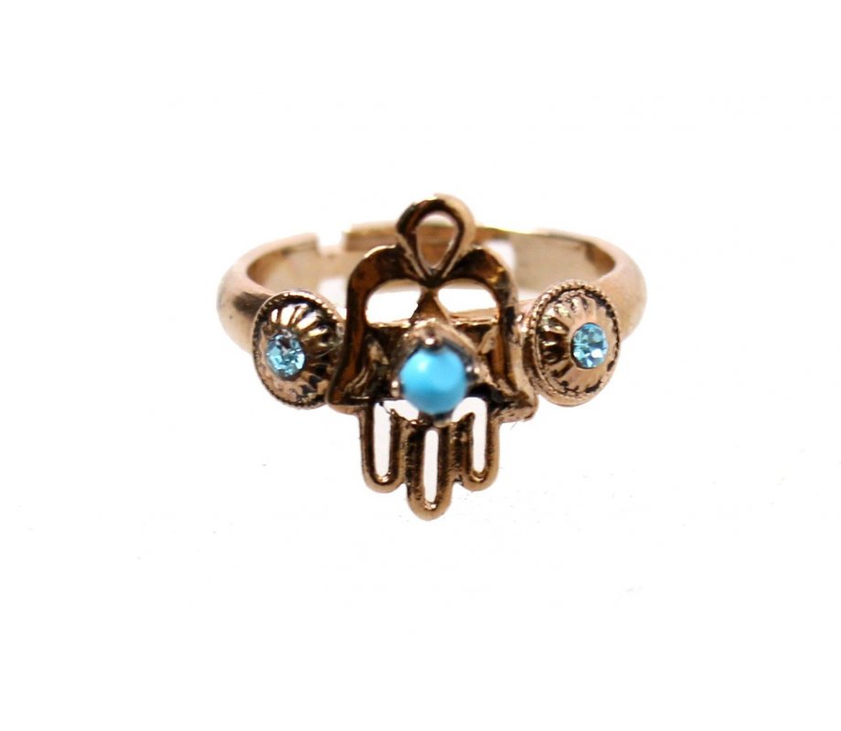 Amaro, Hamsa Signet Ring with Swarovski Crystals and Turquoise