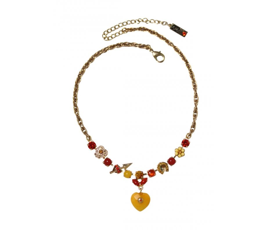 Gold Plated 24K Yellow Gold Bead Heart Antique Pendant Necklace