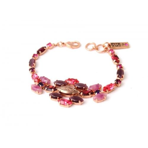 Amaro Handcrafted Bracelet, 24k Rose Gold Plate with Pink and Purple Stones