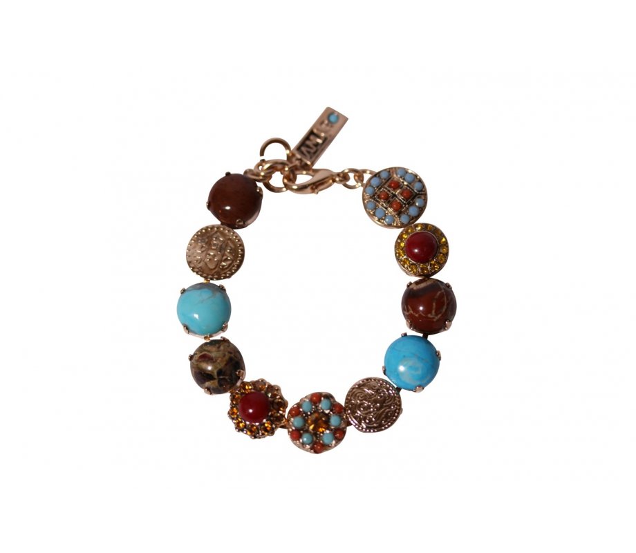 Amaro Handcrafted Bracelet, Old Coin Images with Semi Precious Colorful Gems