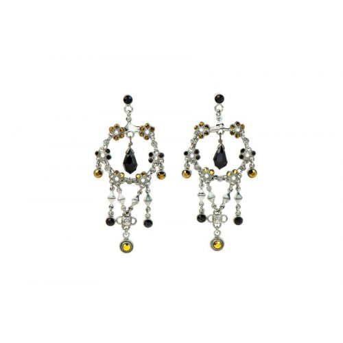 Amaro Handcrafted Dangle Earrings, Semi Precious Gems - Flower Lace Design