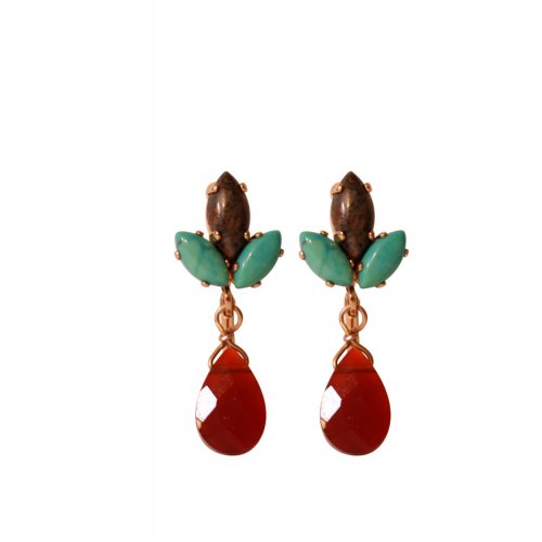 Amaro Handcrafted Drop Post Earrings, Semi-Precious Gems – Jade Red and Jasper