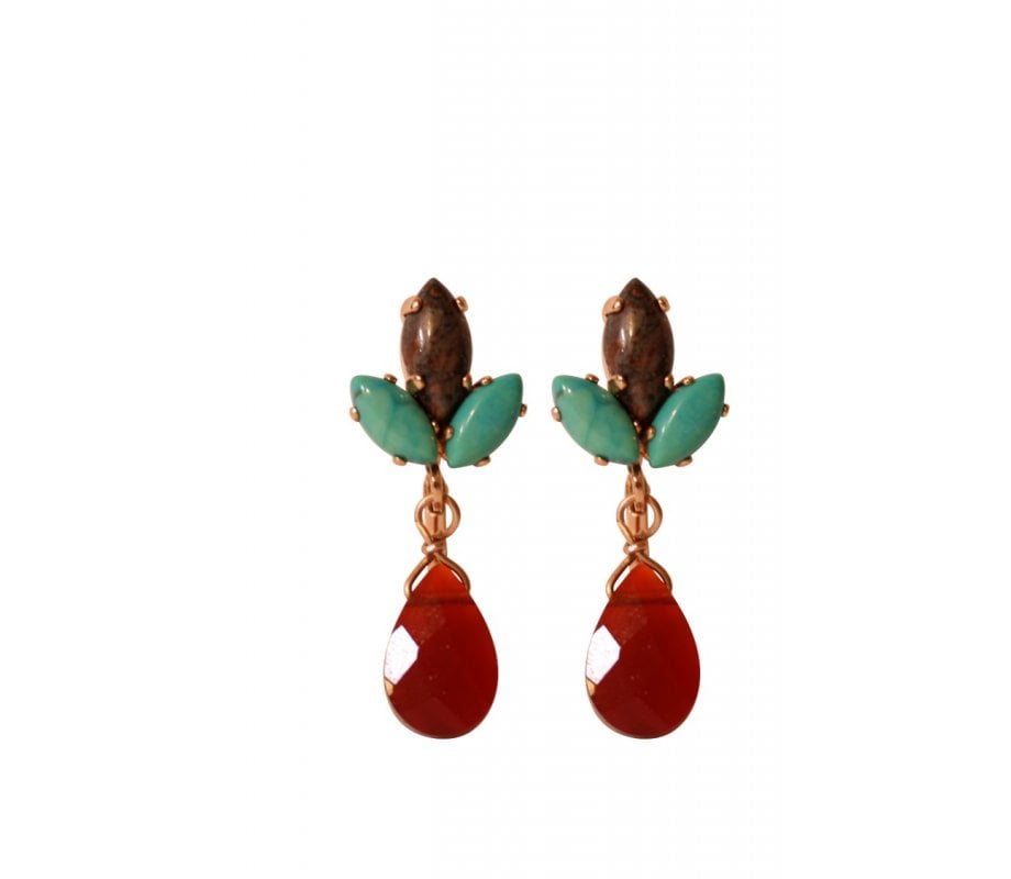 Amaro Handcrafted Drop Post Earrings, Semi-Precious Gems – Jade Red and Jasper