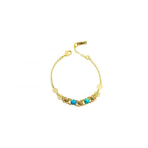 Amaro Handcrafted Gold Plate Bracelet - Turquoise Stones and Crystals