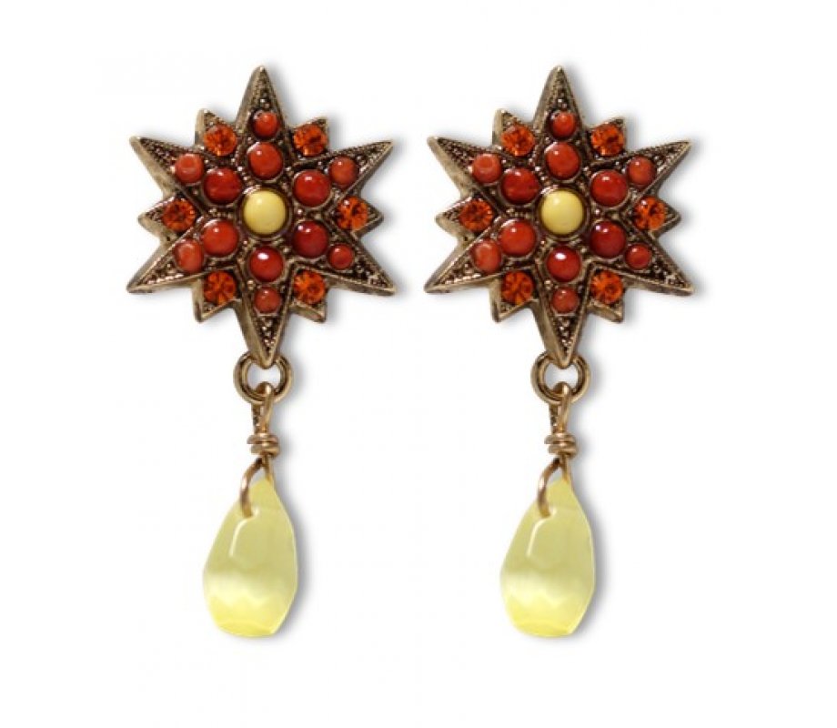 Amaro Handcrafted Gold Plate Red Star Earrings - Spiritual Lights Collection