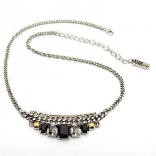 Amaro, Handcrafted Necklace, Semi Precious Stone - Black Silver and Gold