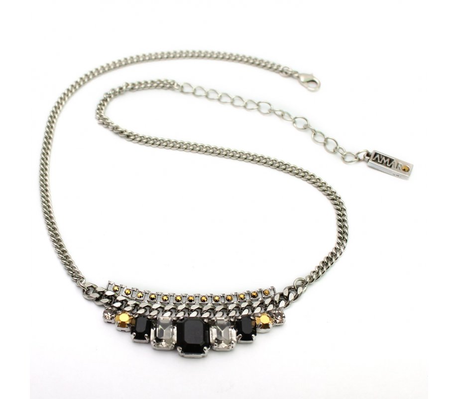 Amaro, Handcrafted Necklace, Semi Precious Stone - Black Silver and Gold