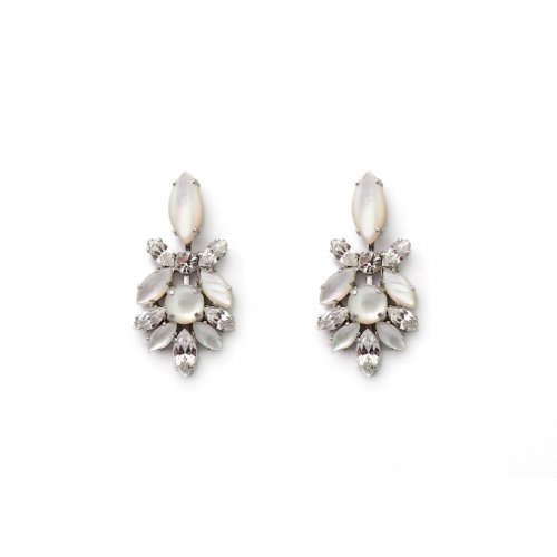 Amaro Handcrafted Pearl and Crystal Earrings, Flower - Pearl Jam Collection