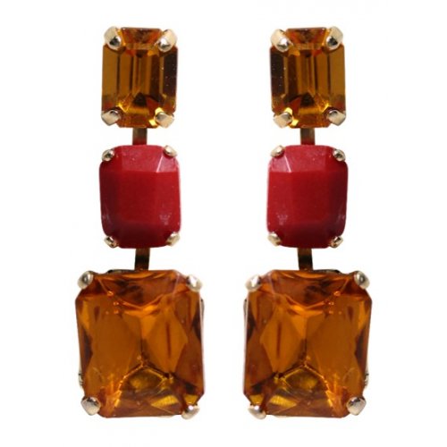 Amaro Handcrafted Post Drop Earrings, Red Coral and More Semi Precious Gems