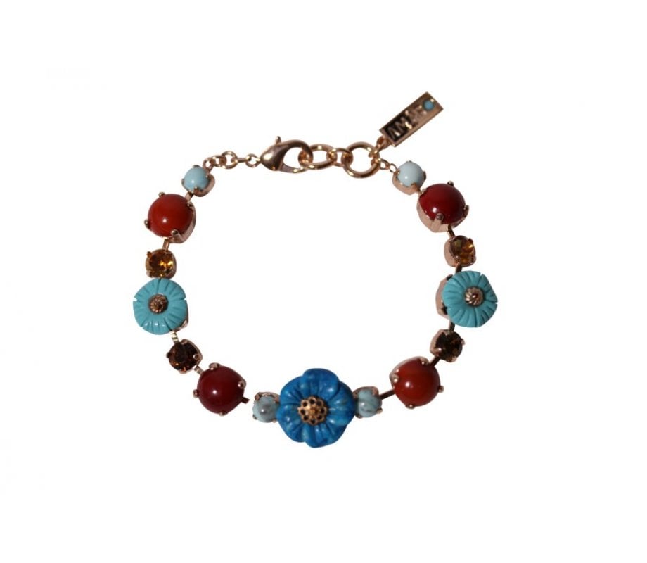 Amaro Handcrafted Rose Gold Plated Bracelet, Semi-Precious Gems - Flowers