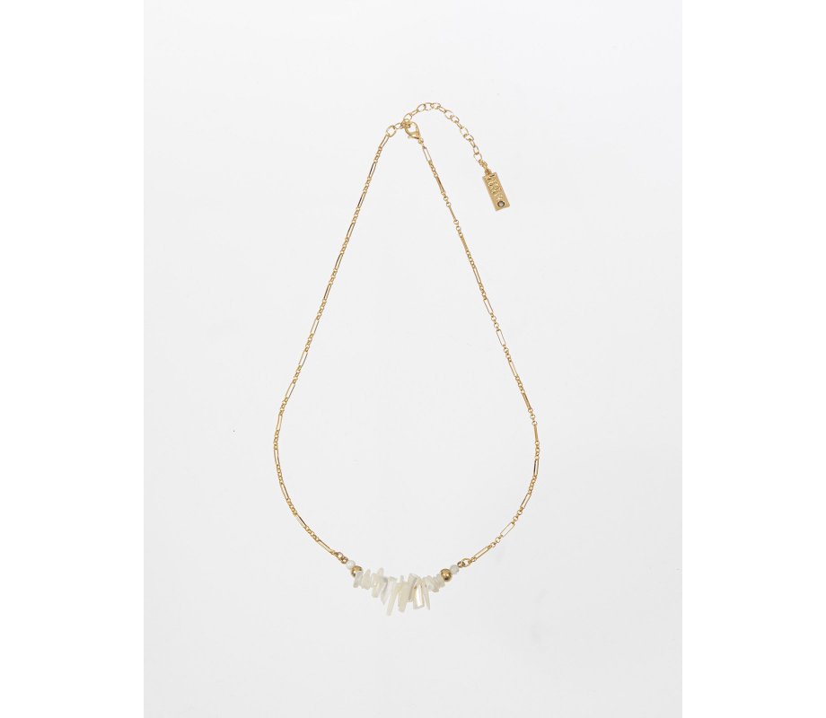 Amaro Handmade Gold Plated Necklace, Mother of Pearl Leaf Pendants