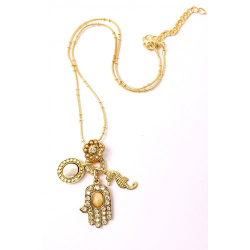 Amaro, Handmade Golden Hamsa Seahorse Necklace - from Illumination Collection