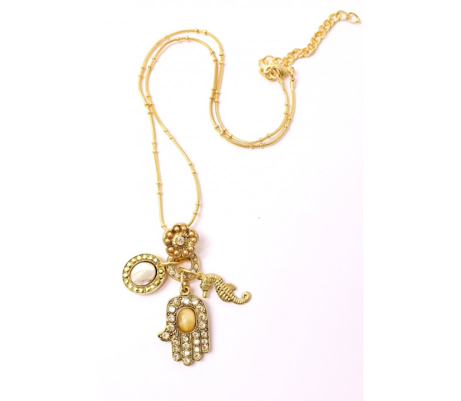 Amaro, Handmade Golden Hamsa Seahorse Necklace - from Illumination Collection